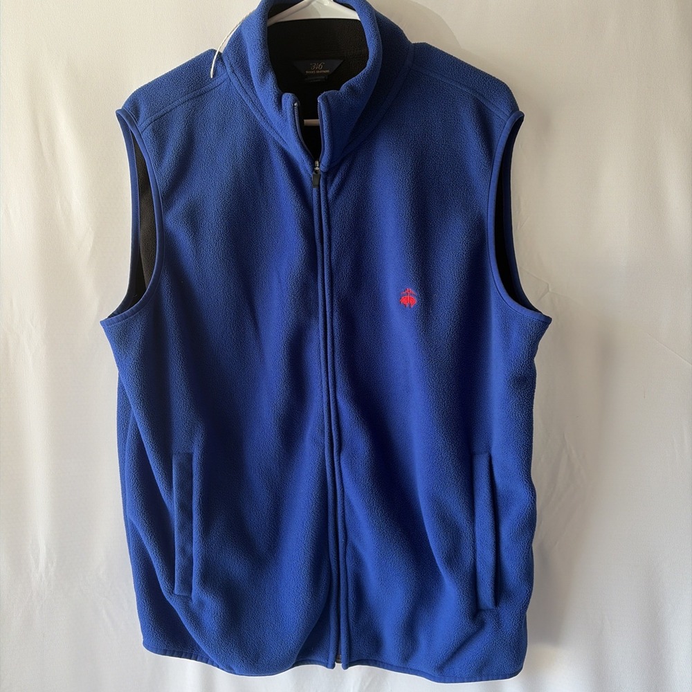 Brooks Brothers Fleece Vest Jacket Mens Large Blue Full Zip Embroidered Logo